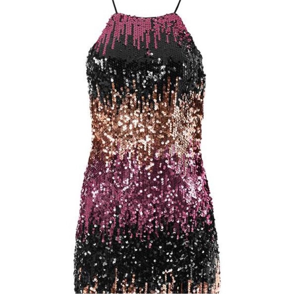 VENUS Sequin Halter Dress - Black, Pink, Brown